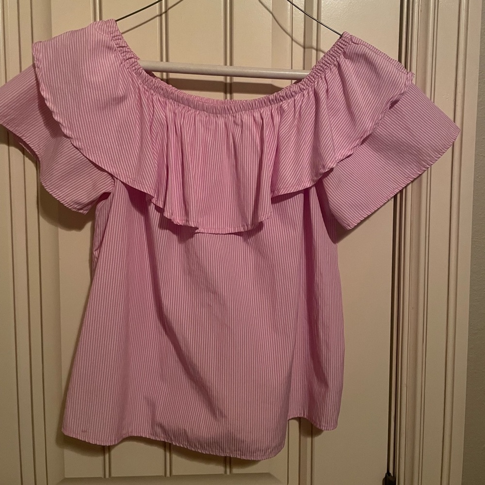 Pink and white striped casual Womens shirt